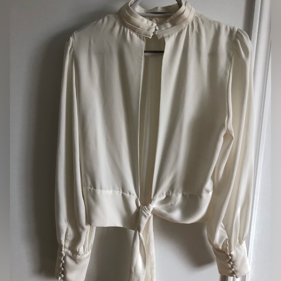 DYNAMITE mock neck open back blouse - Picture 8 of 12